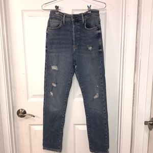 High waisted distressed skinny jean